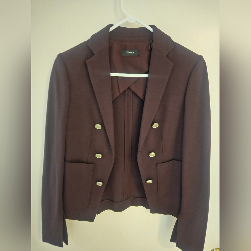 Theory Women's Double-Breasted Blazer, burgundy- dark brown